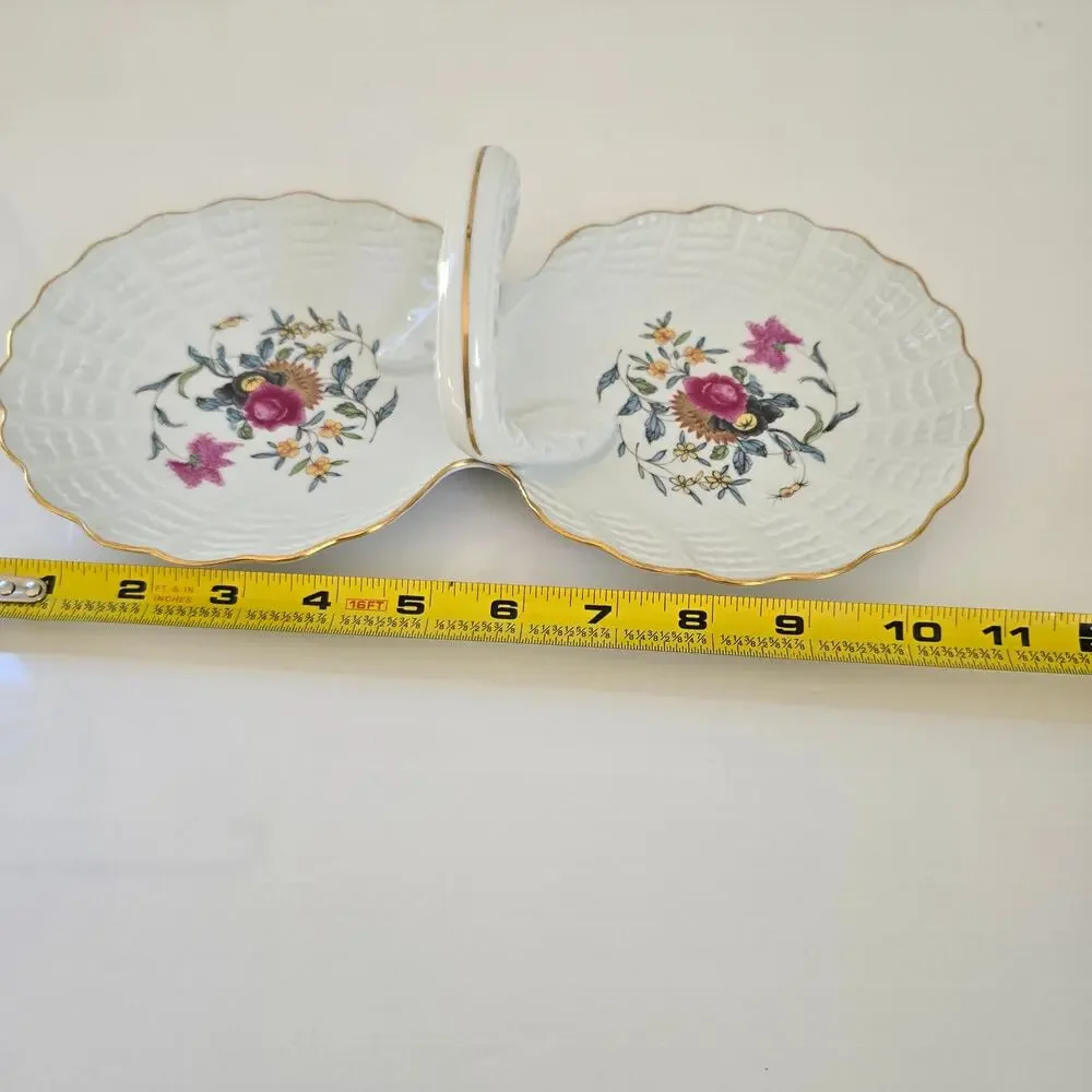 Vintage Haviland Limoge France Pondichery Handled Floral Double Shell Dish 1958